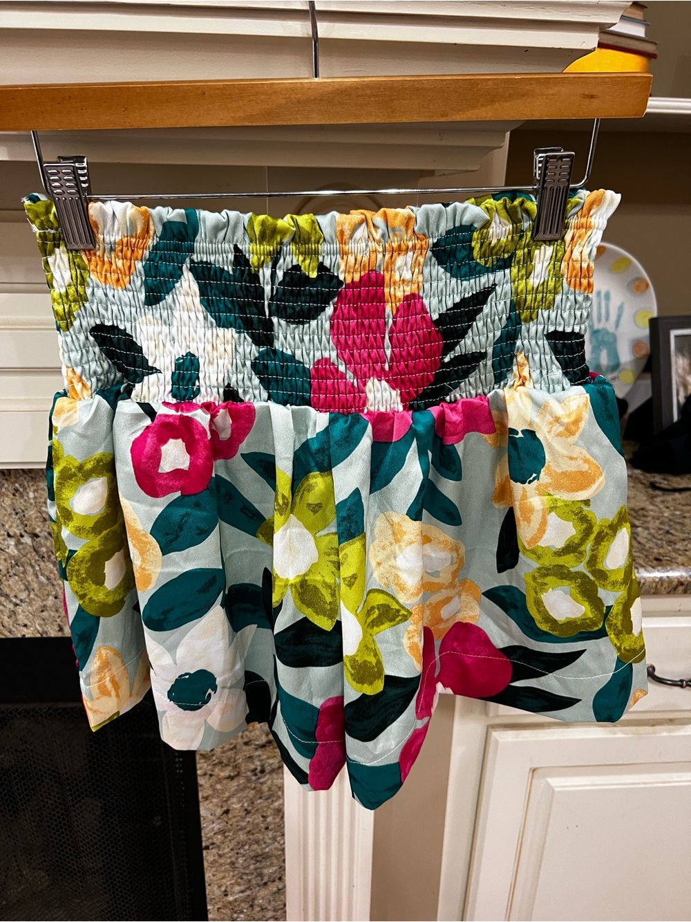 High-Waist Floral Smocked Women’s Shorts - Teal & Pink